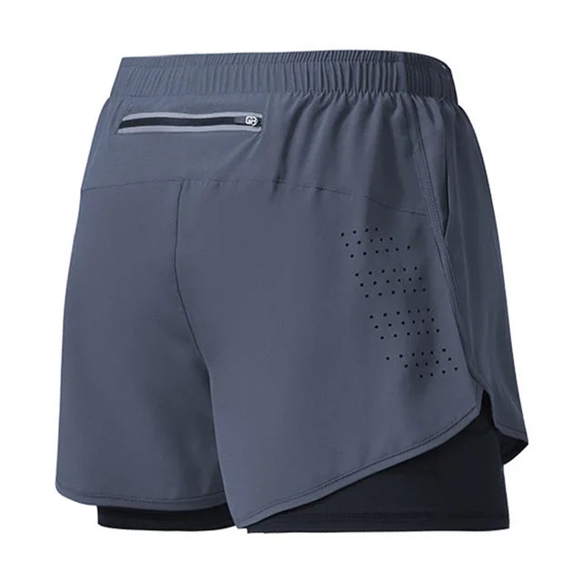 Men’s Quick-Dry Running Shorts — Black Double Layer Sport Workout Training Bodybuilding Shorts