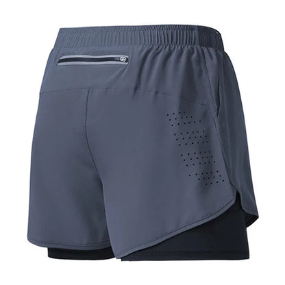 Men’s Quick-Dry Running Shorts — Black Double Layer Sport Workout Training Bodybuilding Shorts