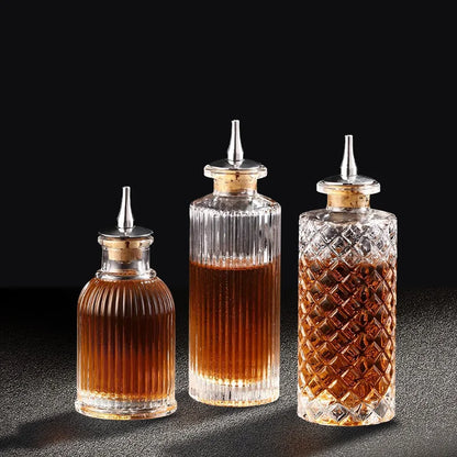 Vintage Glass Cocktail Bitters Bottles — Stainless Steel Cap Seasoning & Bar Accessories for Kitchen & Bartender Use
