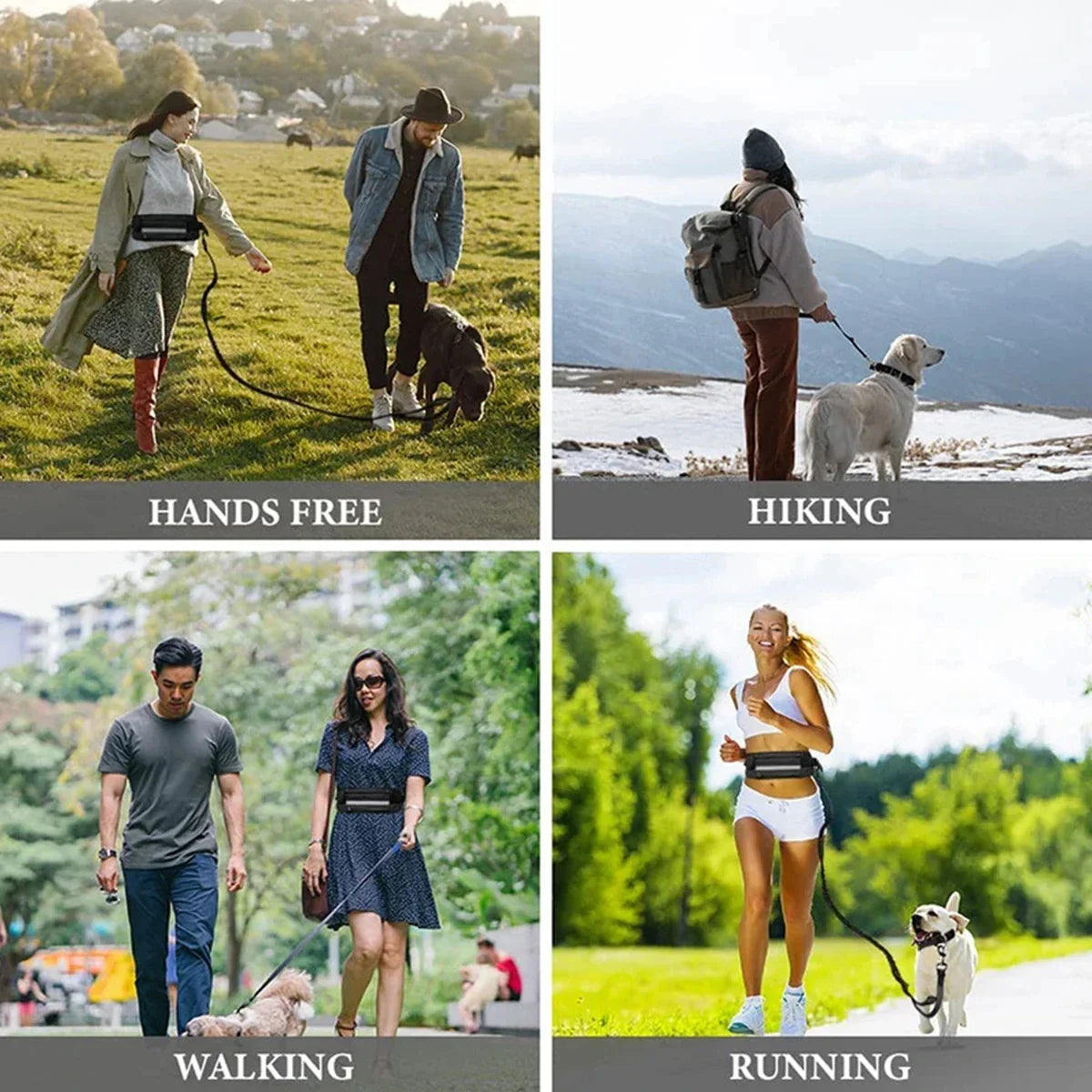 Reflective Hands-Free Dog Running Waist Leash Nylon Elastic Adjustable Pet Traction Belt with Waist Bag Retractable Control for Running & Walking