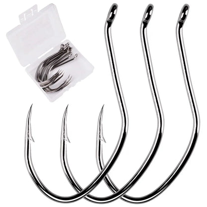 10pcs Catfish Fishing Hooks – High Carbon Steel Barbed Circle Hooks 6/0–10 V-Sharp Tackle
