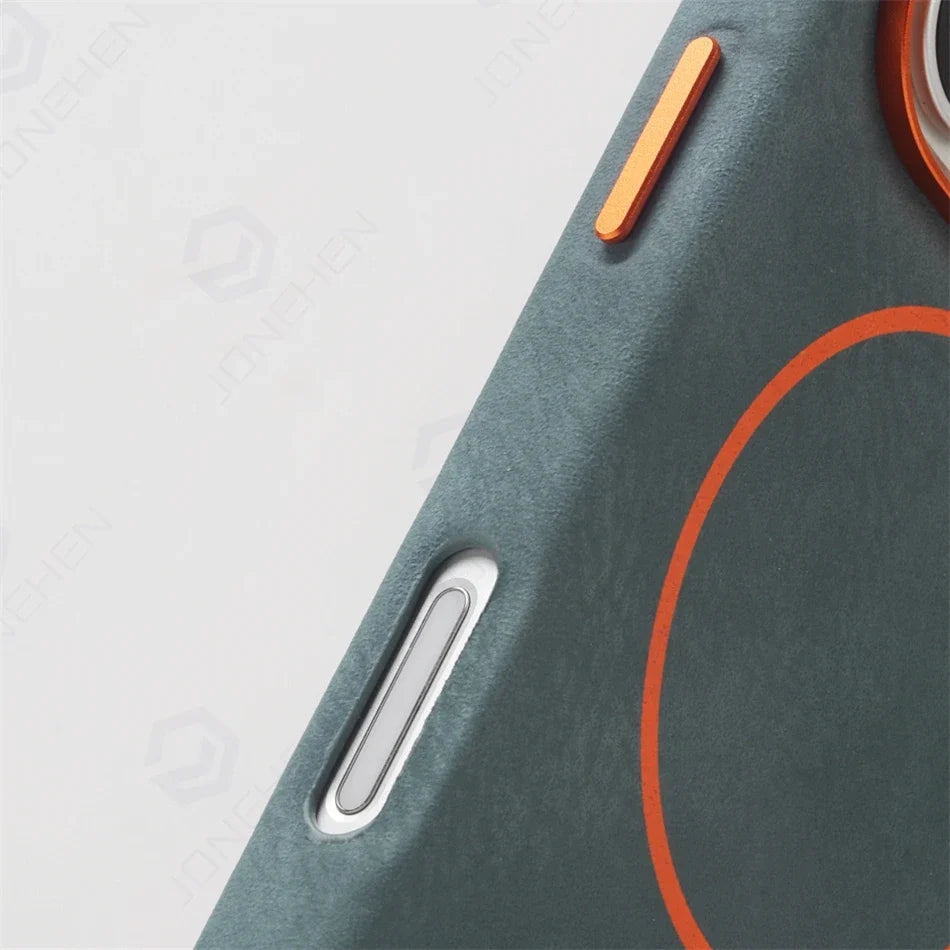 Business Matte Leather MagSafe Case - Magnetic Alloy Lens Cover for iPhone 13, 14, 15, 16 & 17 Air/Pro Max