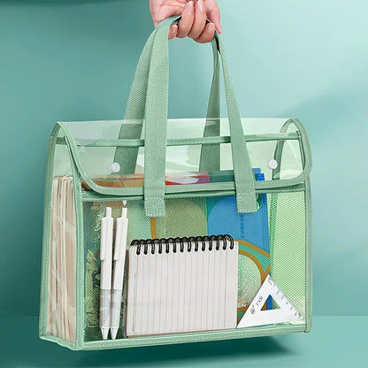 Large Capacity Transparent Waterproof Portable Folder – Expandable PVC Handheld File Storage Bag with Self-Adhesive Design