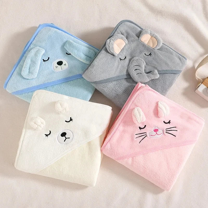 0-3 Years Unisex Baby Bathrobe – Flannel Hooded Cape, Cartoon Design, Newborn Shower Gift, Swaddling Bath Towel for Boys & Girls