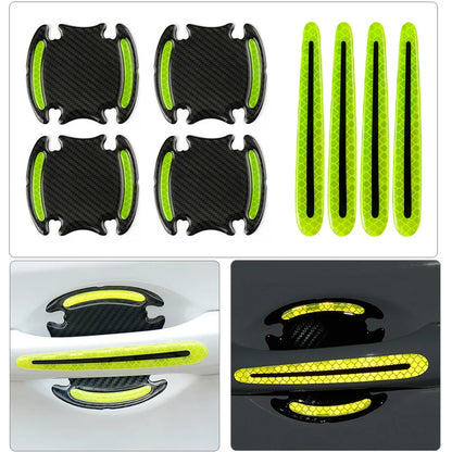 8PCS Car Door Handle Bowl Protectors — Anti-Collision, Anti-Scratch Reflective Strips for Exterior Safety