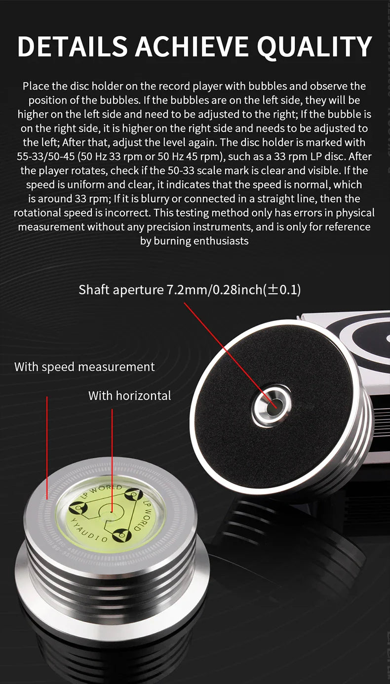 YYAUDIO Universal 50Hz LP Vinyl Record Stabilizer — Aluminum Alloy Turntable Weight Clamp with Level for Music Players