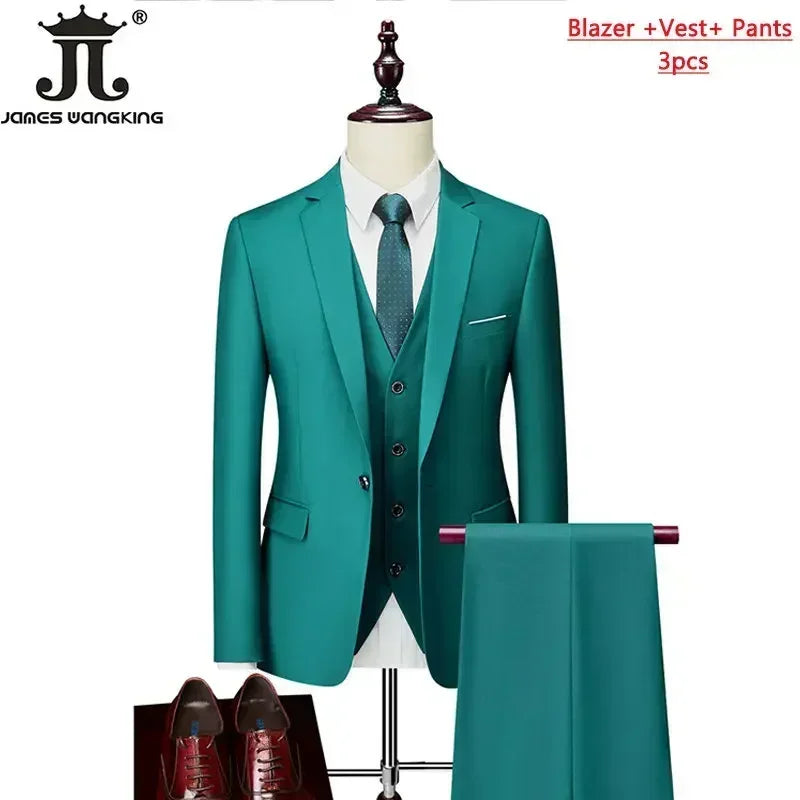 Men's 3 Piece Suit Set - Solid Color Formal Business Jacket Vest Pants Wedding Groom Party Tuxedo Outfit M-6XL