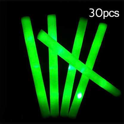 15/30PCS LED Glow Sticks Bulk – Colorful RGB Foam Light-Up Cheer Tubes for Christmas, Birthday, Wedding & Party Supplies