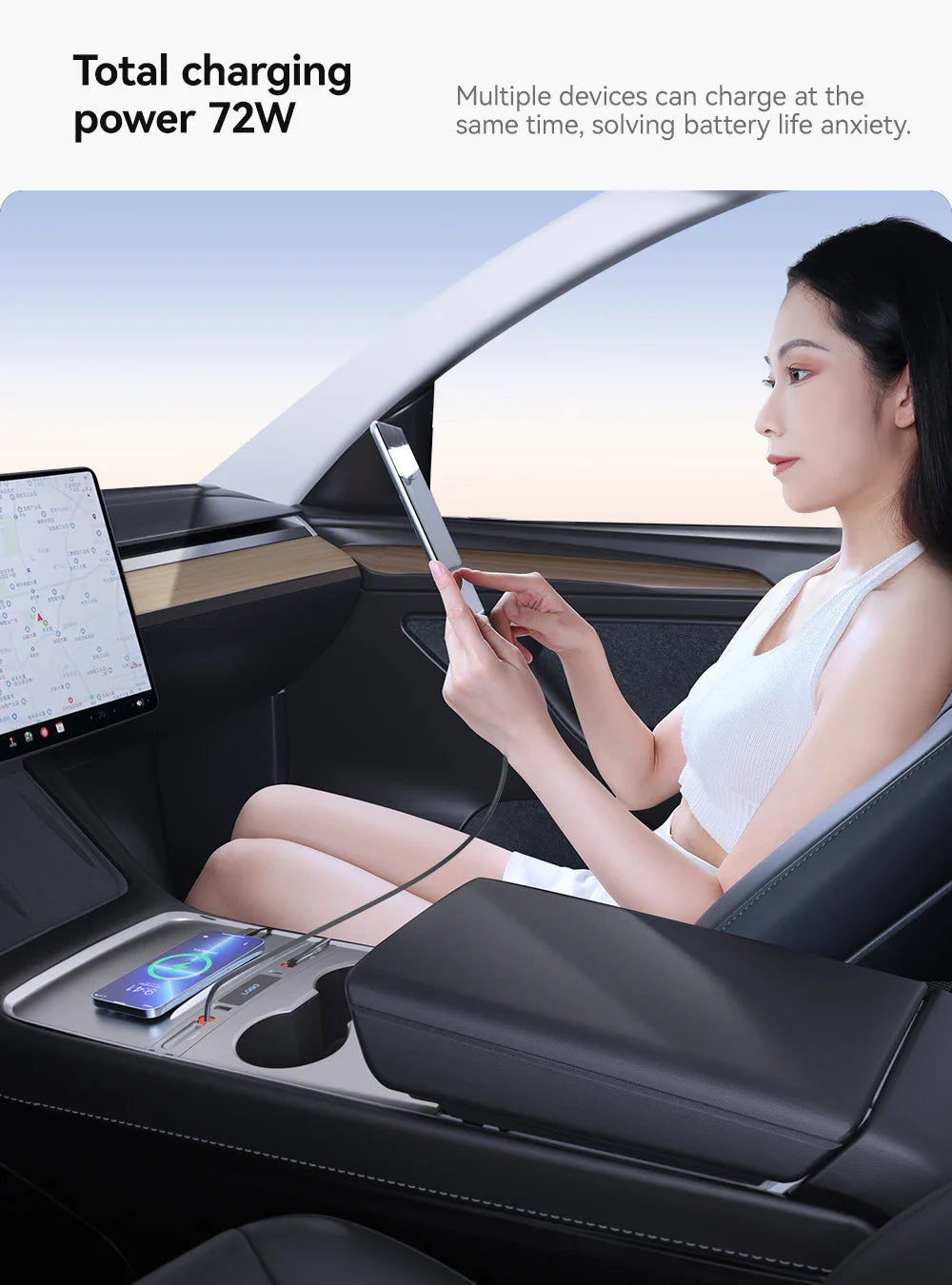 YZ 27W Quick Charger & USB Hub for Tesla Model 3/Y 2023 — Intelligent Car Docking Station & Adapter