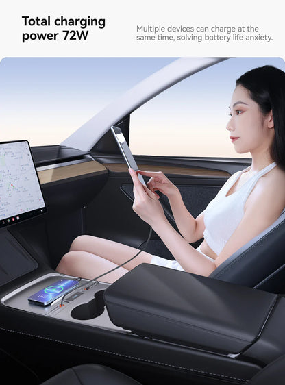 YZ 27W Quick Charger & USB Hub for Tesla Model 3/Y 2023 — Intelligent Car Docking Station & Adapter
