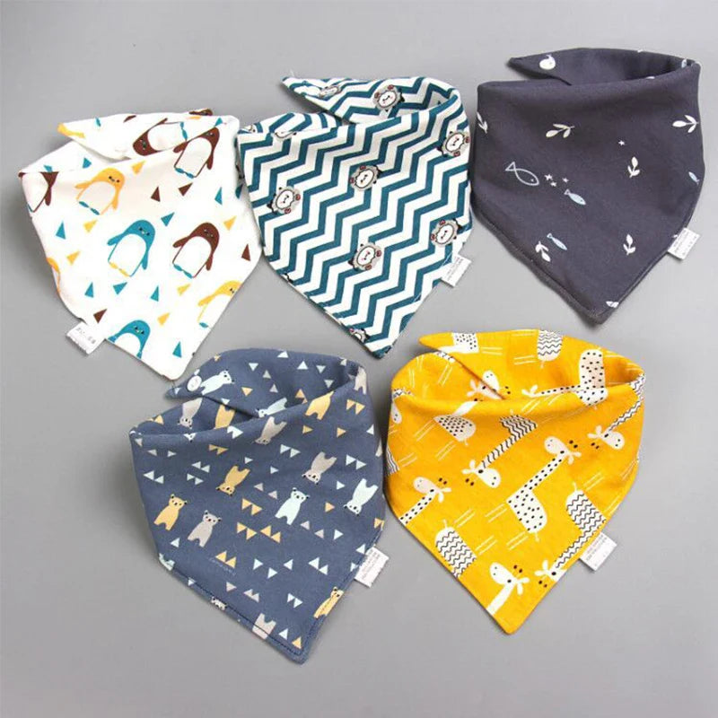 5PCS Baby Saliva Towels – Triangle Cotton Bandana Bibs, Waterproof and Absorbent Scarf for Newborn Boys & Girls