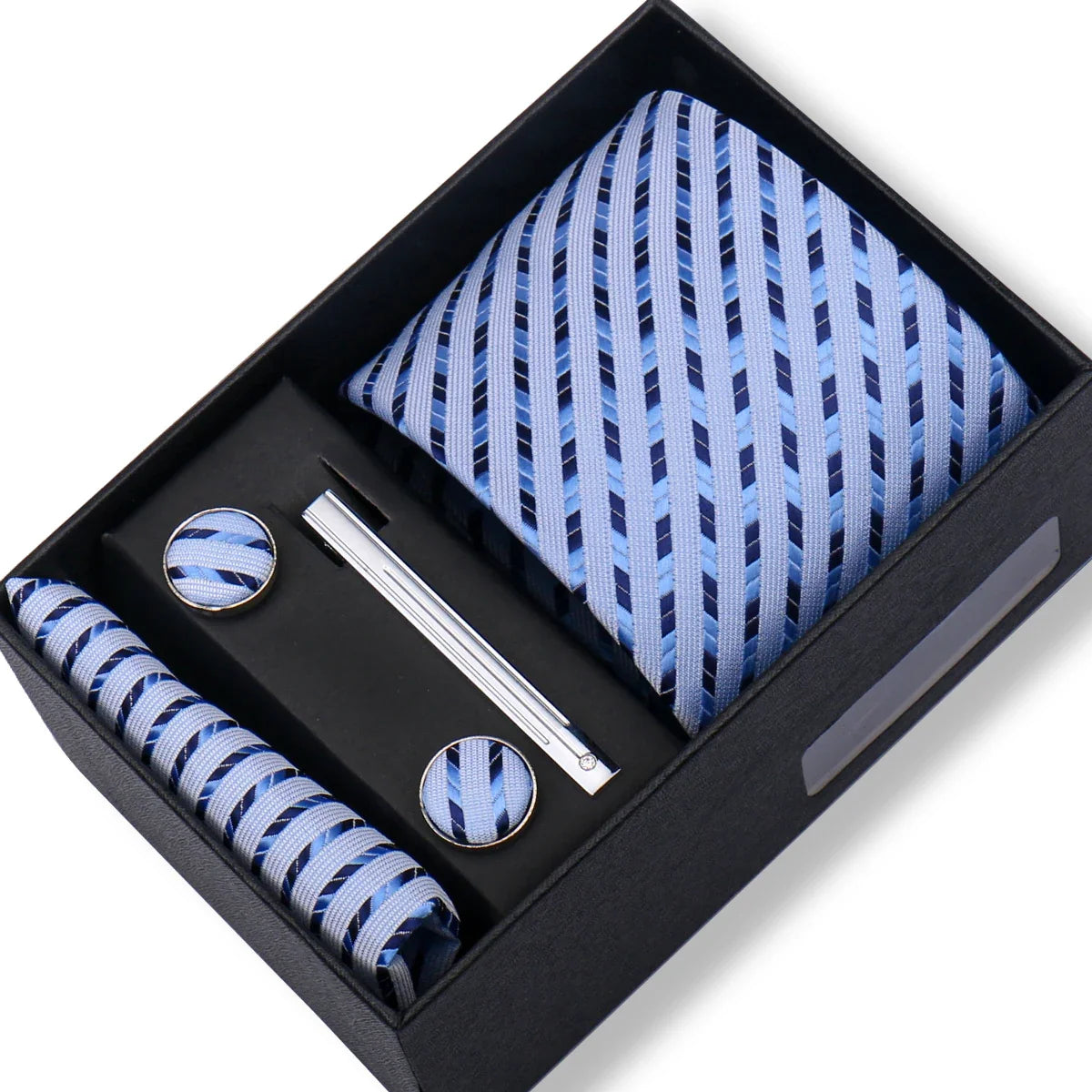 Men’s Green Business Tie Set - Premium Necktie with Hanky, Cufflinks & Tie Clip Gift Box for Wedding Formal Wear