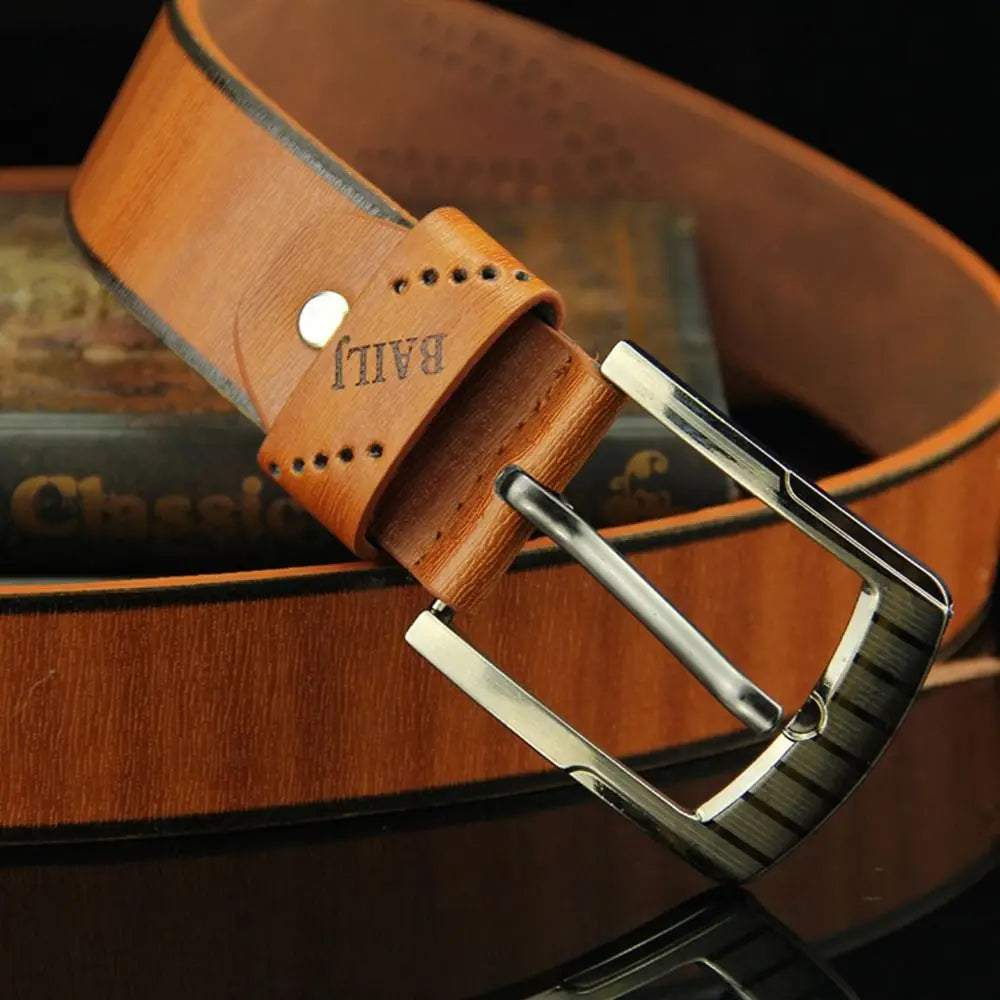 Men's Ratchet Leather Belt – Adjustable Strap with Free Buckle Replacement for Cowboy Style