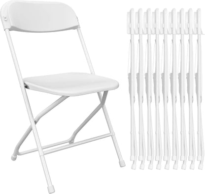10-Pack White Plastic Folding Chairs – Indoor/Outdoor Portable Seating with Steel Frame for Events & Commercial Use