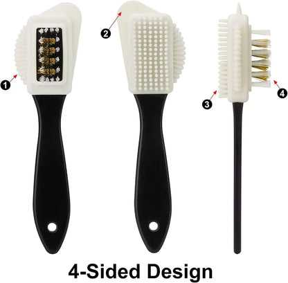 3 Sided Shoe Cleaning Brush for Suede and Nubuck - Stain and Dust Remover with Steel, Plastic and Rubber Bristles