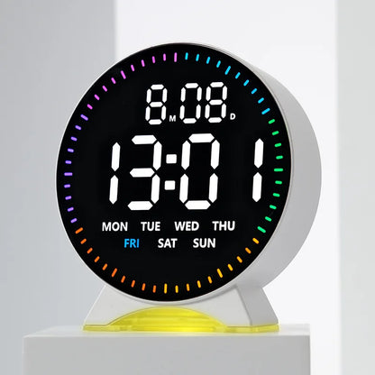 LED Digital Alarm Clock with Adjustable Brightness — Week, Date & Seconds Display, 2 Alarms, 12/24H Table Clock with Ambient Light