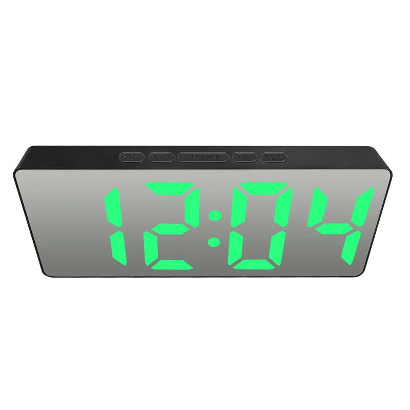 Noiseless LED Mirror Alarm Clock — Large Digital Display Silent Electronic Clock