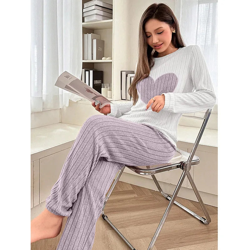 Women’s 2PCS Pajama Set – Long Sleeve Top & Pants Sleepwear Loungewear for Spring & Autumn