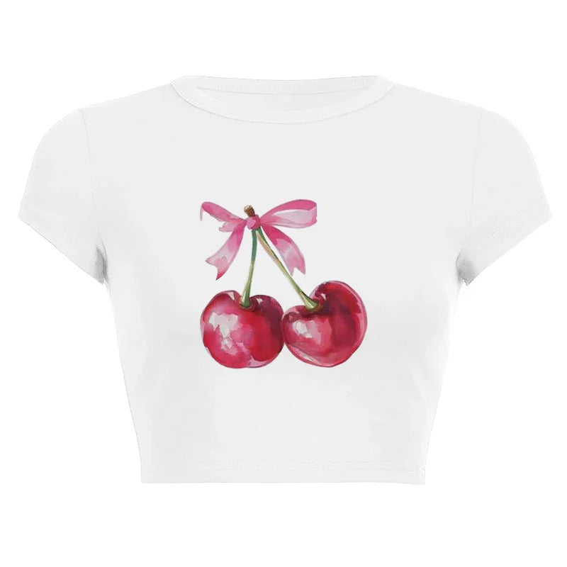 Harajuku Y2K Women’s White Crop Top – Casual Short Loose Summer Tee