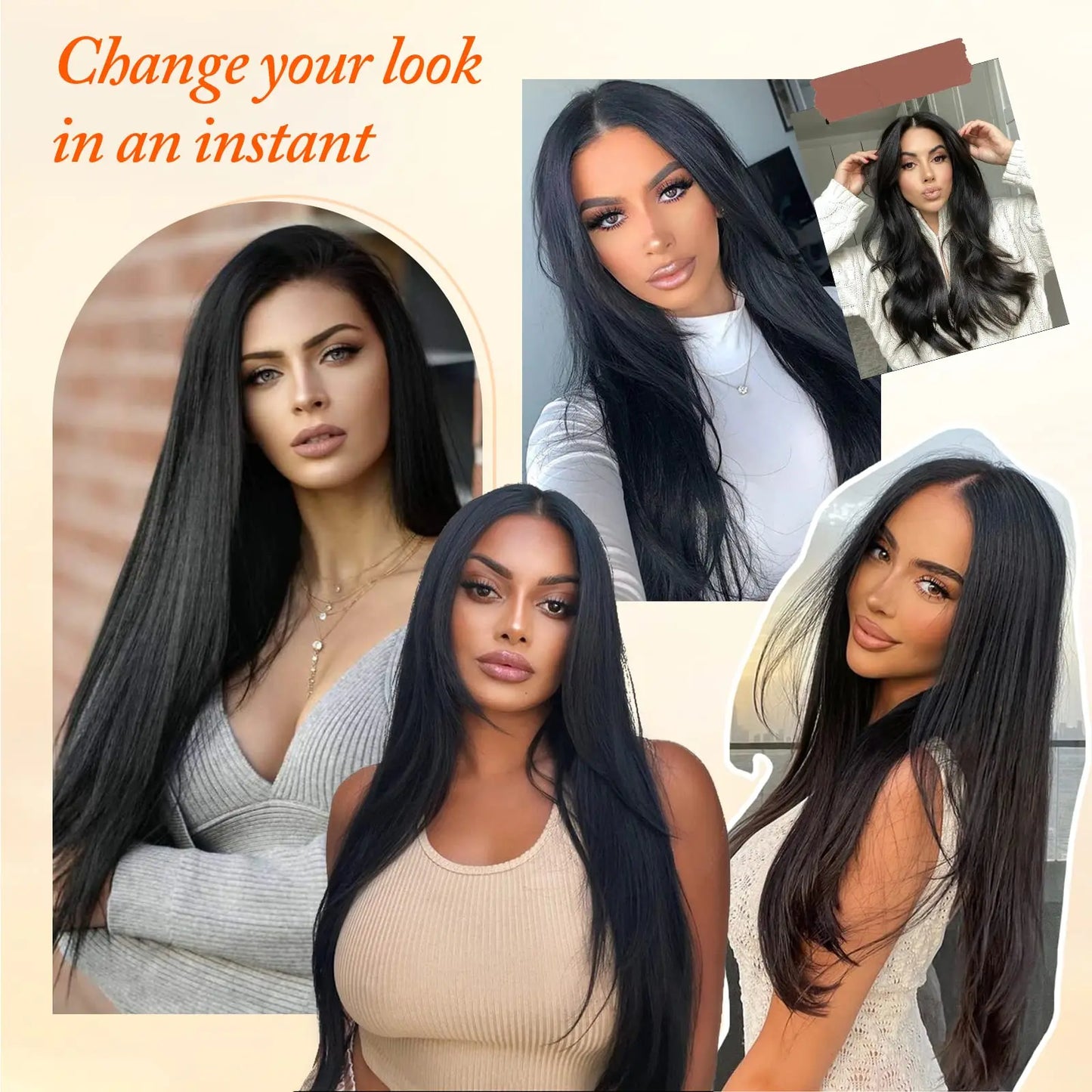Women’s 7Pcs Hair Extensions with 16 Clips – Natural Black Straight Ombre Hairpiece