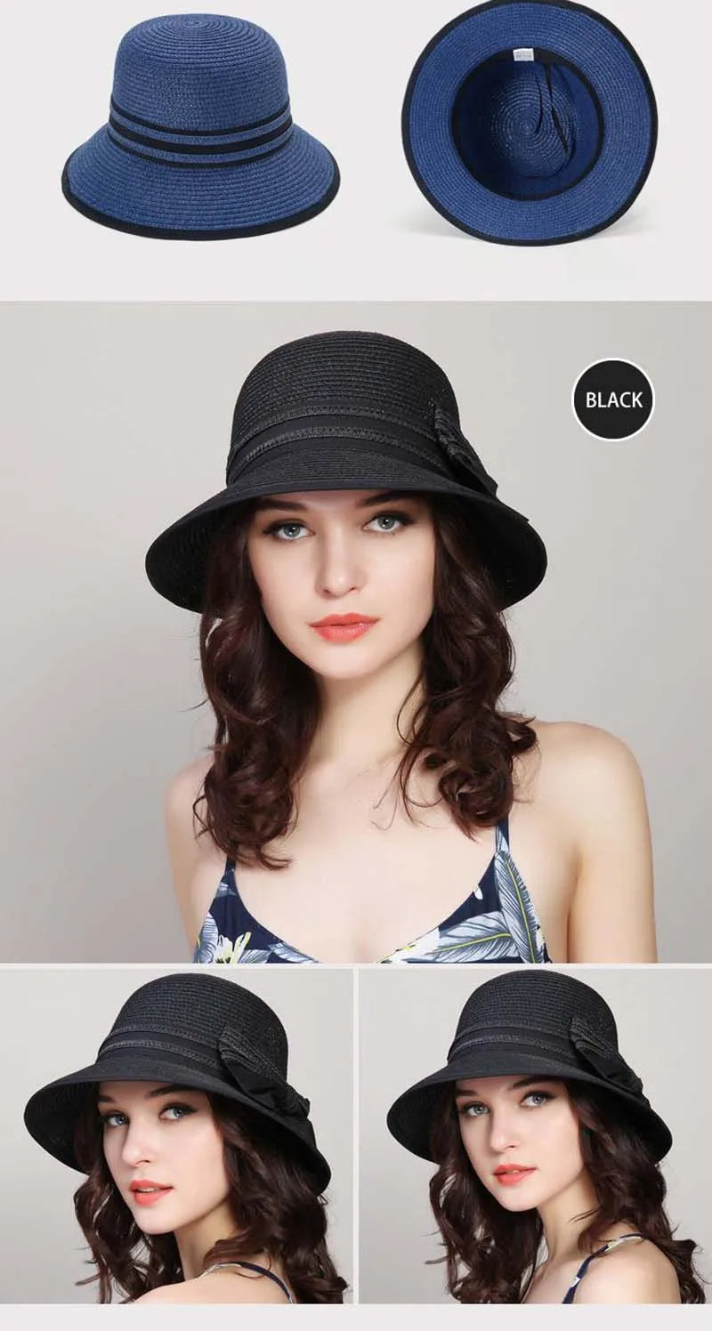 Muchique Women’s Summer Boater Hat – Wide Brim Straw Beach & Travel Hat with Casual Bow