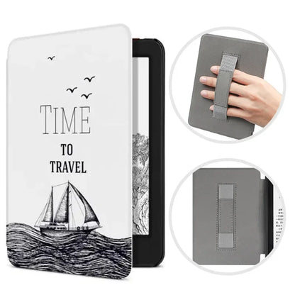 6" Kindle 11th Generation 2024 Case | PU Leather Ebook Cover with Hand Strap & Auto Wake Sleep
