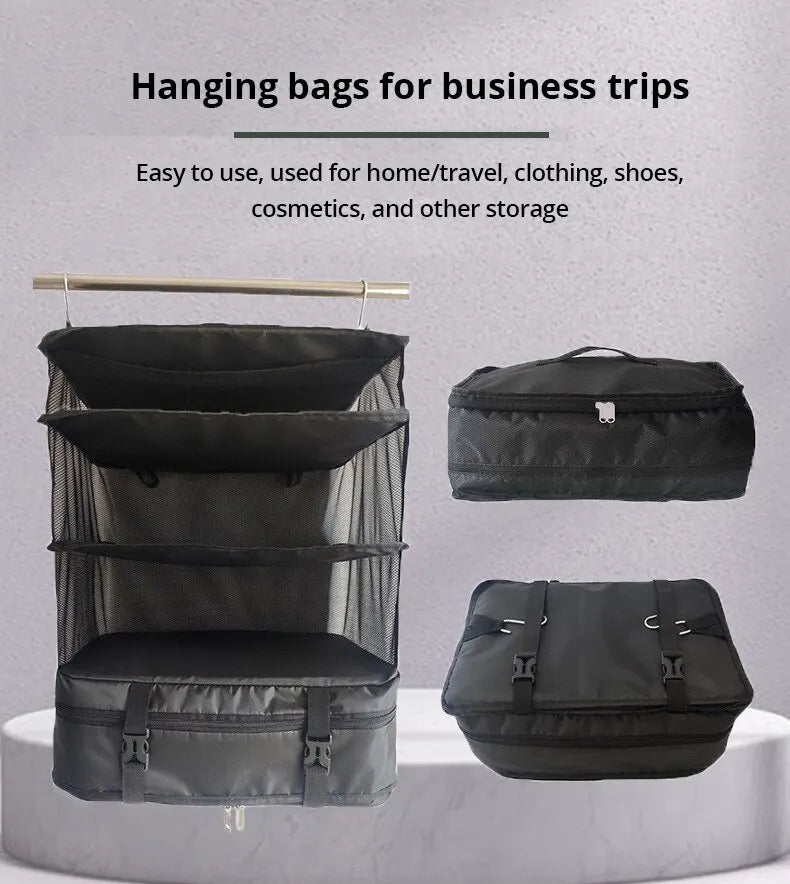 Travel Organizer Hanging Packing Cubes – Housewares Luggage Storage with Shelves and Laundry Compartments for Essentials