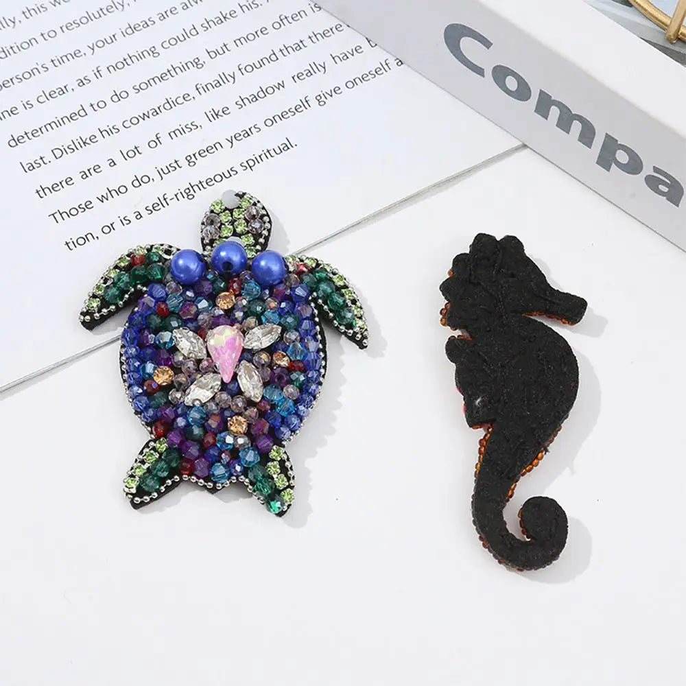 3D Marine Animal Patches - Handmade Beaded Seahorse Starfish Crab DIY Sewing Accessories for Clothing Decor
