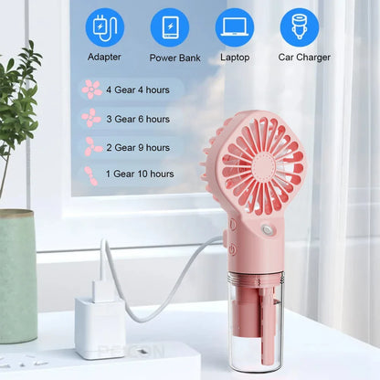 Portable Mini Humidifier Fan – USB Rechargeable Handheld Mist Fan with Water Spray, Personal Cooling Fan