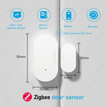 Zigbee Door Window Sensor - Smart Open Close Detector Security Alarm Compatible with Alexa, Home Assistant & Z2M