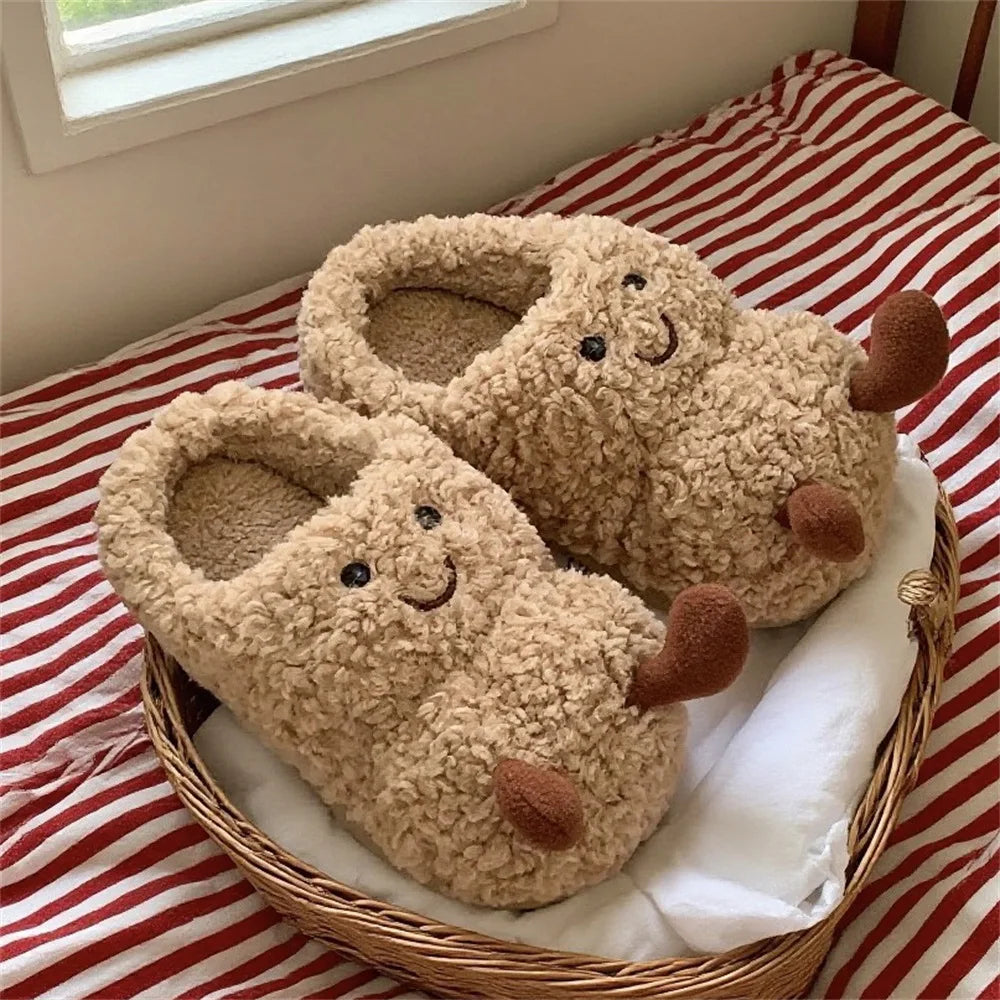 Women’s Indoor Fluffy Slippers – Cute Cartoon Faux Fur House Shoes, Warm Anti-Slip Cotton Slides for Girls