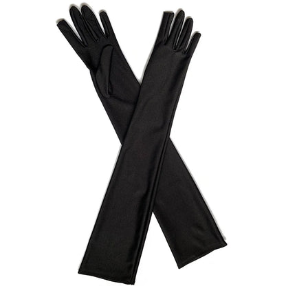 Classic Satin Long Stretch Gloves for Women – Opera, Elbow & Wrist Length Costume Gloves in Black, White, Red & Grey for Parties & Flapper Style