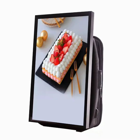 27-Inch Portable Backpack LCD Billboard – High Brightness Outdoor Advertising Display Screen with Large Storage Media Player