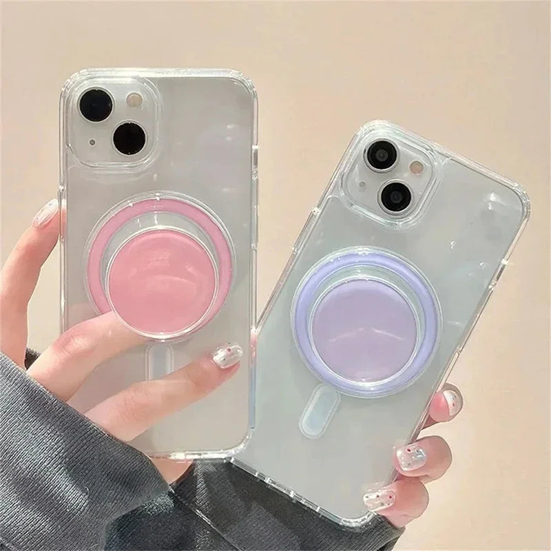 Magnetic Folding Phone Grip Stand — Expandable Finger Ring Holder for iPhone 16/15 Samsung Xiaomi