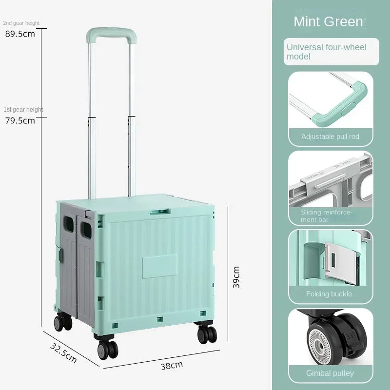 Portable Camping Trolley Storage Box - Folding Outdoor Organizer with Adjustable Handle for Picnics & Travel