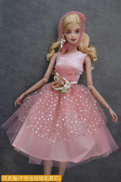Handmade 1/6 Doll Dress – White & Pink Lace Ballet Evening Gown for Xinyi FR ST BB Dolls