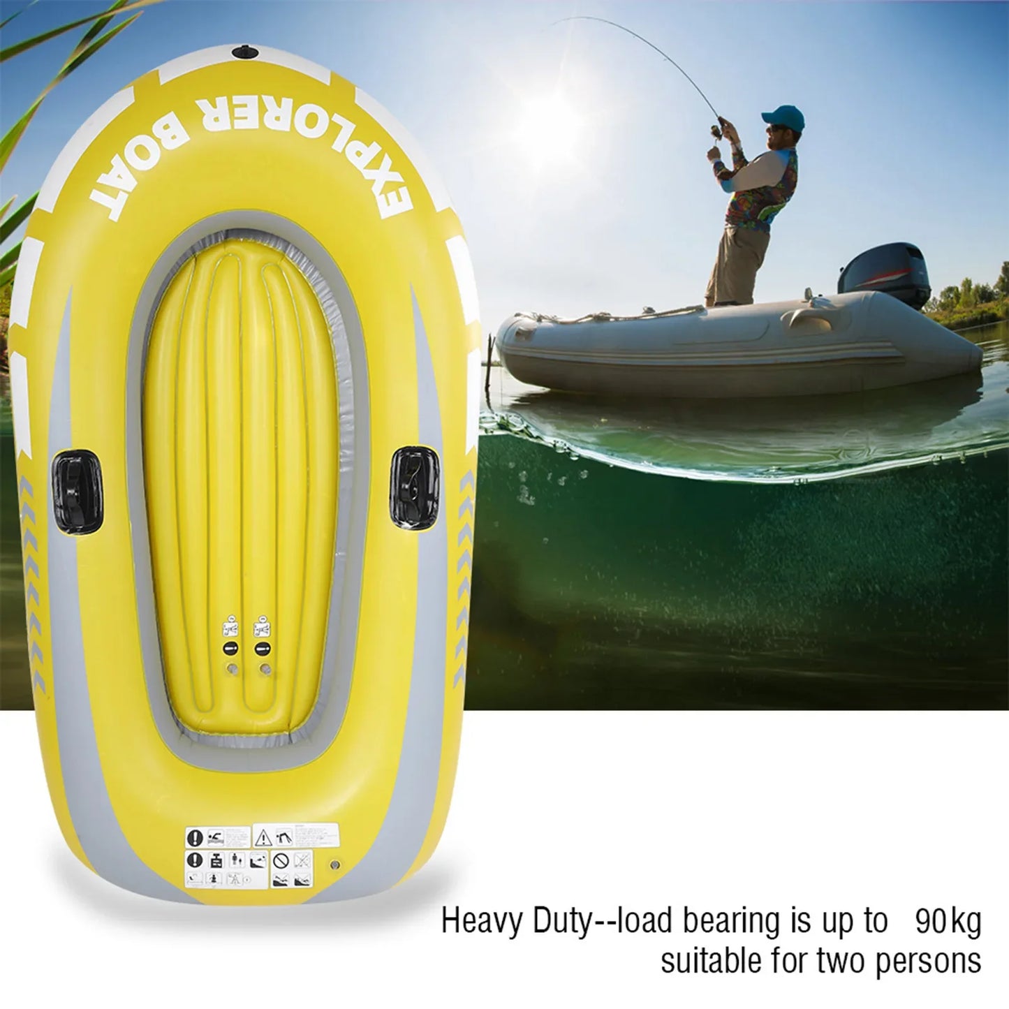 Heavy Duty Inflatable Canoe – Thickened 2-Person Rowing Kayak, Wear-Resistant Inflatable Boat