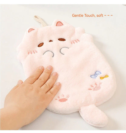 Cute Cartoon Tanuki Hanging Towel – Coral Velvet Absorbent Kitchen & Bathroom Towels, Thick Cloth
