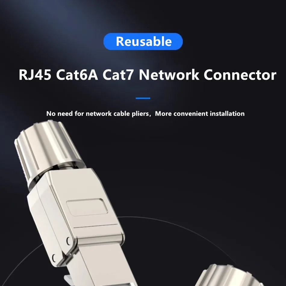 Cat6A/Cat7 RJ45 Connector — UTP/STP Toolless Network Plug | Shielded PoE Ethernet Modular Male Adapter