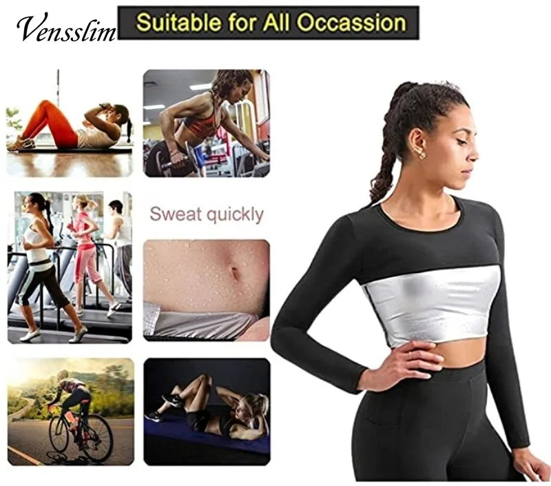 Vensslim Women’s Sauna Suit Body Shaper – Long Sleeve Sweat Slimming Waist Trainer Corset Workout Tummy Control Top