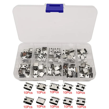 100Pcs Type-C USB Female Charging Socket Connector – 6Pin & 16Pin PCB Soldering DIY Repair Adapter