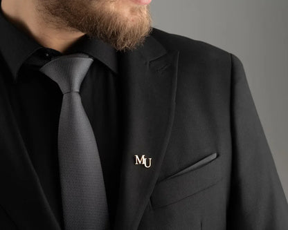 Personalized Men's Initial Lapel Pin - Custom Stainless Steel Letter Brooch for Wedding or Best Man Gift