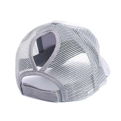 Stay Active in Style: Women's Ponytail Baseball Cap - Spring/Summer Cotton Mesh Sun Hat with Adjustable Snapback for Running and Outdoor Activities