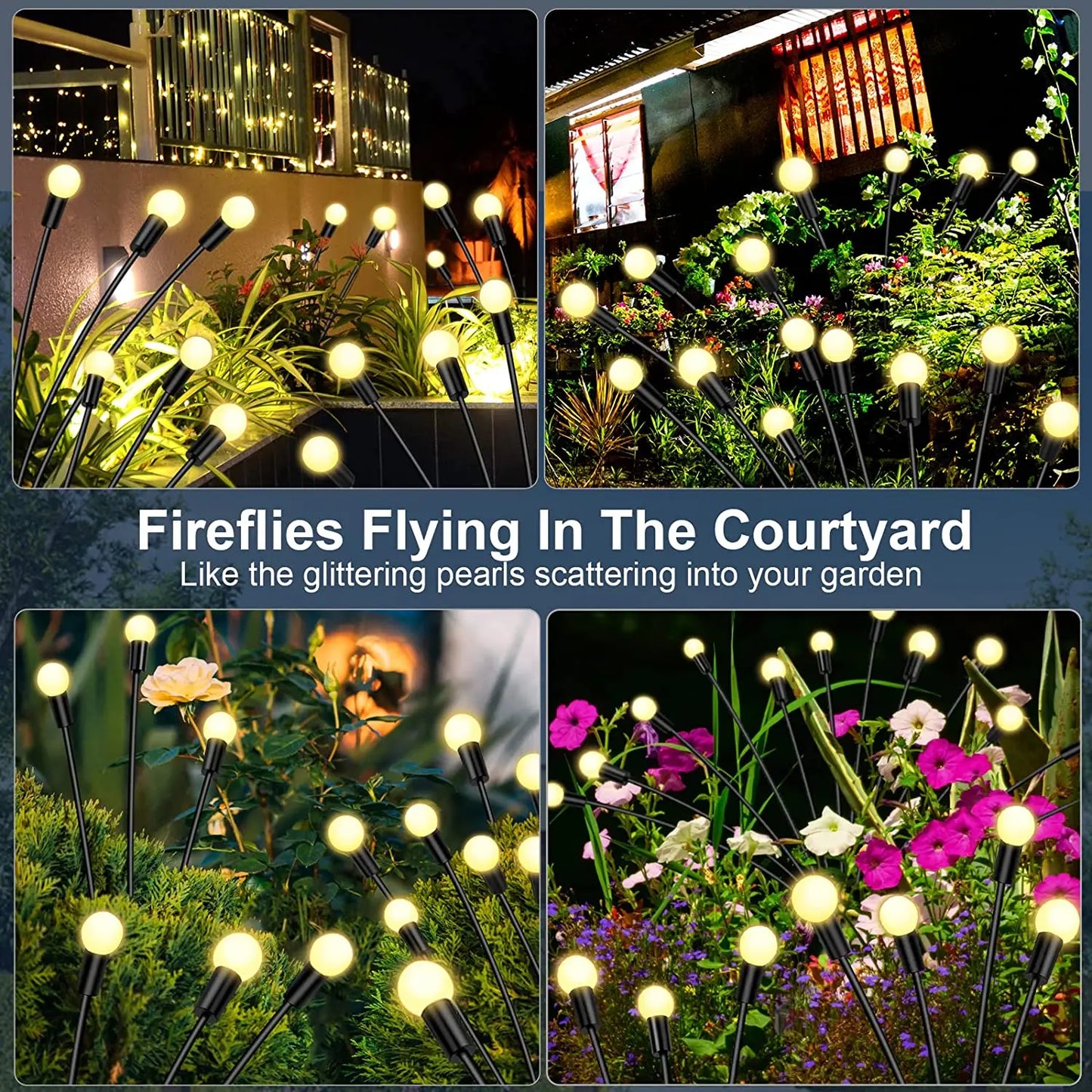 8 LED Solar Garden Lights - Waterproof Firefly Lights for Outdoor Patio Pathway Decoration - Warm White