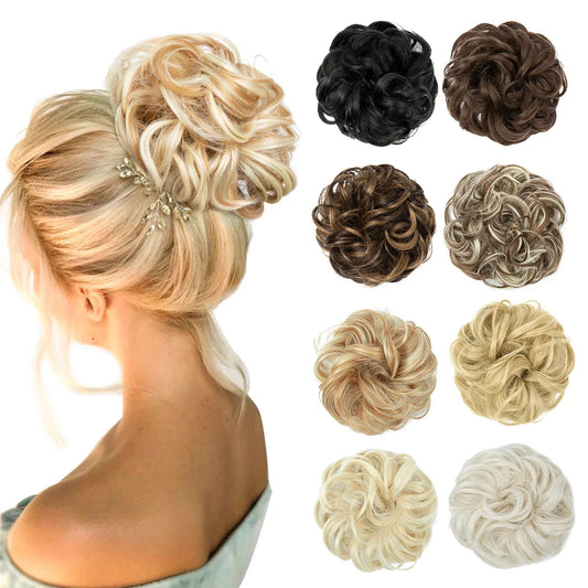 Synthetic Messy Hairpiece Chignon Scrunchie – Blonde & Brown Donut Bun for Women, Elastic Daily Use Hair Extension H9