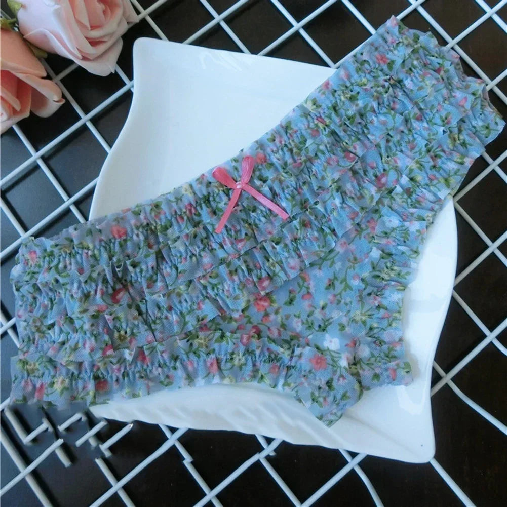 Sweet Women’s Lace Panties — Polka Dot & Flower Mesh Low Waist Briefs, Breathable Cozy Underwear
