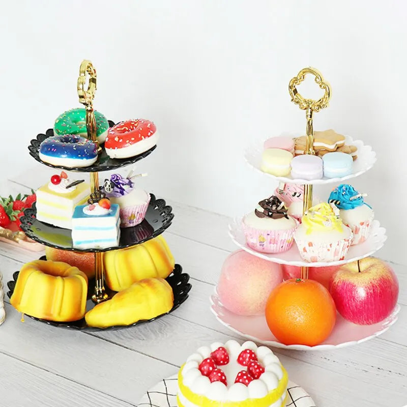 1PC European Style 3-Layer Dessert Stand - Elegant Plastic Fruit Tray and Cake Rack for Weddings, Parties, and Home Use