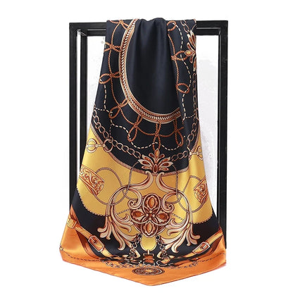90x90cm Silk Square Scarf - Women’s Printed Hijab Shawl Head Wrap Bandana Beach Pareo Fashion Accessory