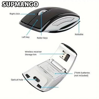 2.4G Wireless Foldable Mouse - Portable Mini Ergonomic USB Mouse for Laptop, PC, and Desktop