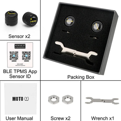 Bluetooth Motorcycle TPMS with 2 Sensors – Tire Pressure Monitoring System for Pit Bike, Tyre Tester Diagnostic Kit Moto Accessories
